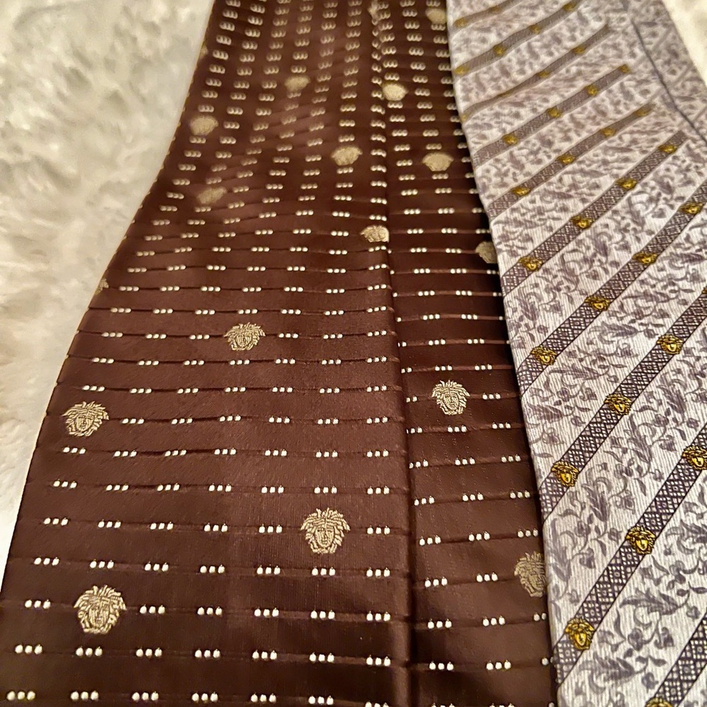 Versace Brown And Gray Patterned Ties Medusa Head… - image 2